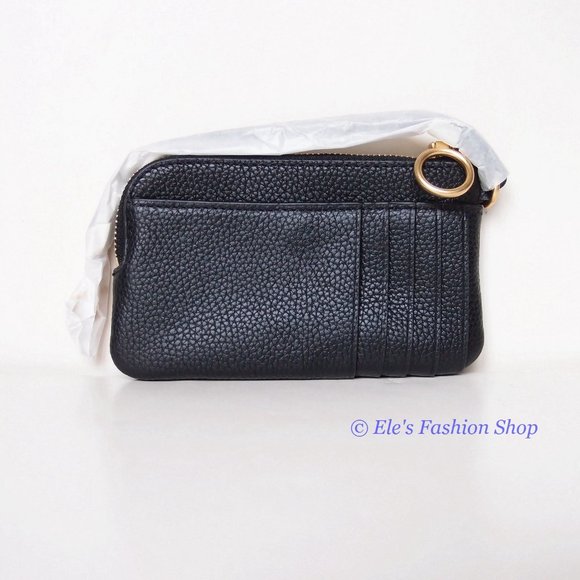 NWT Tory Burch Perry Bombe Card Case Small Leather Wristlet BLACK AUTHENTIC